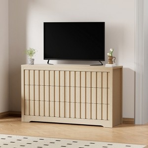 Modern Dresser for Bedroom with 6 Drawers,Handleless Design Wooden  Chest of Drawers,Clothes Closet Organizer for Living Room, Hallway,Light Oak - 1 of 4