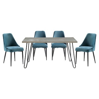 NicBex 5 Piece Dining Table Set with 4 Orange Velvet Chairs for 4,Modern Breakfast Table Set for Kitchen/Apartment