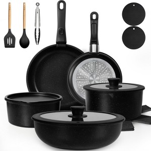 Itopfox Non Stick Cookware Set with Detachable Handles, Non Toxic Induction Kitchen Pots and Pans, Oven Safe, Easy Clean, Black - 1 of 4
