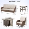 Buenhomino Patio Furniture with Fire Pit, Wicker Outdoor Couch and Swivel Rocking Chairs, Propane Fire Pit Conversation Set - 3 of 4