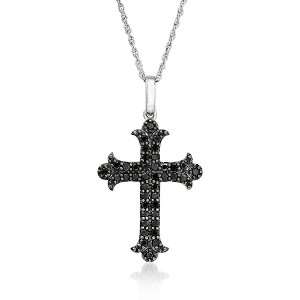 Ross-Simons 0.50 ct. t.w. Black Diamond Cross Pendant Necklace in Sterling Silver Size 18 - 1 of 3