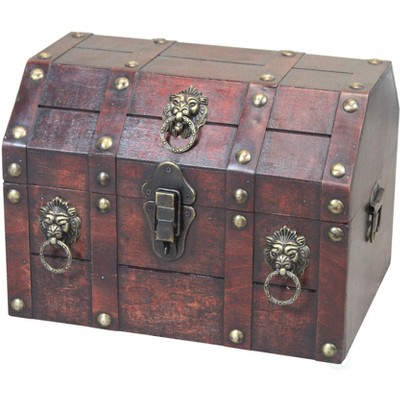 Vintiquewise Antique Wooden Pirate Chest with Lion Rings and Lockable Latch