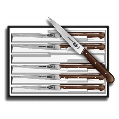 Victorinox Stainless Steel 6 Piece Spear Tip Steak Knife Set with Rosewood Handles