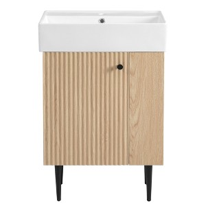 TiramisuBest Modern White Bathroom Vanity with Ceramic Sink & Smart Storage Cabinet - 1 of 4