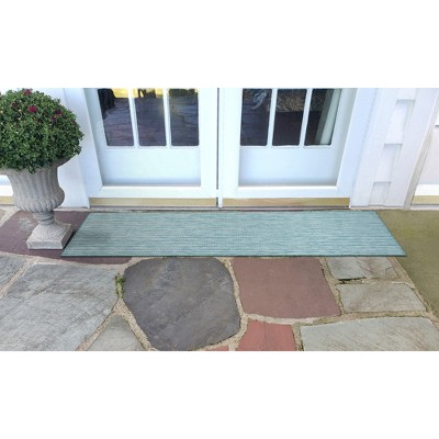Aqua and Beige Flat Woven Synthetic Stripe Rug 24" x 7'6"