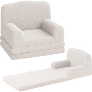 2-in-1 Kids Convertible Sofa & Lounger, Machine Washable Teddy Fleece Toddler Couch Bed, Soft Fold Out Couch Lounger for Kids, (Crown) - 1 of 4