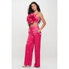 Slickblue Women’s Crop Top & High-Rise Pant Set, Flower Front Detail, Casual Chic Co-ord, Black/Magenta, Size S-L - 4 of 4