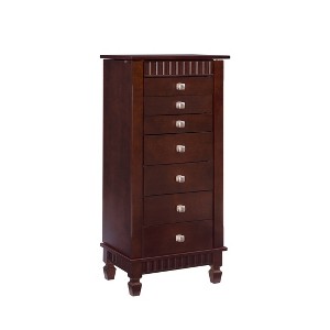 Tierra Traditional Wood 7 Lined Drawer Jewelry Armoire Merlot Brown - Powell: Freestanding Mirror Organizer - 1 of 4