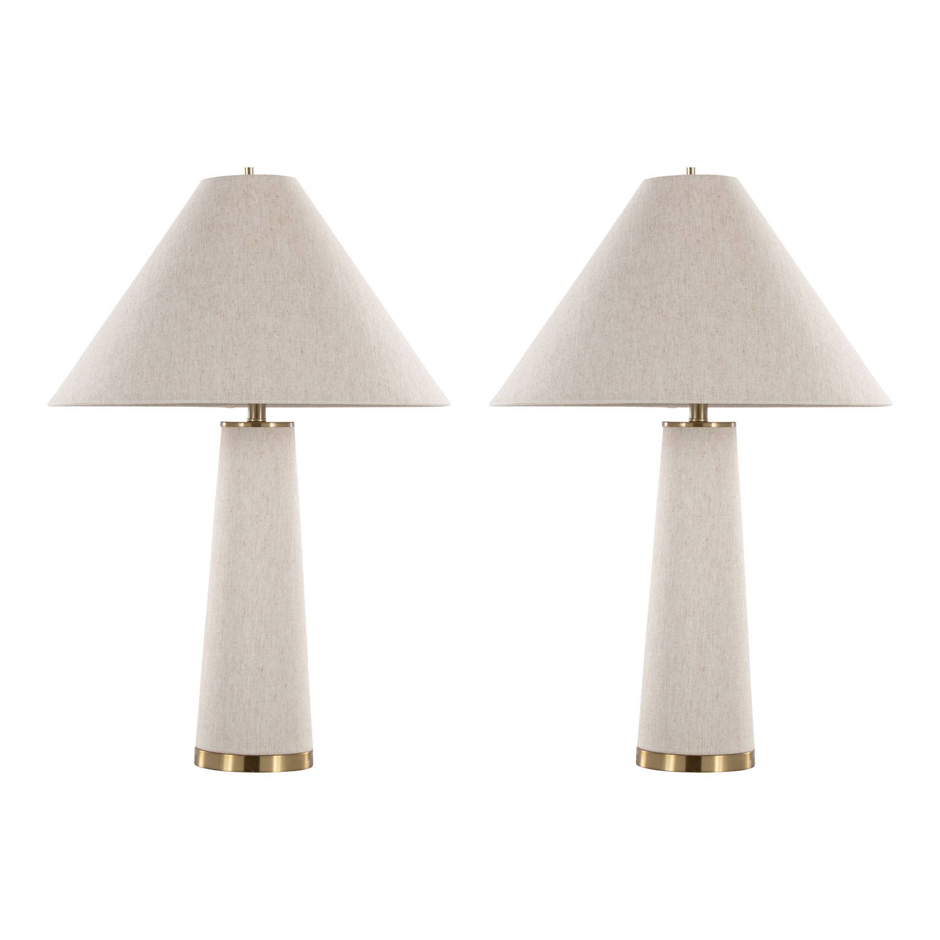 LumiSource Set of 2 Kona 28" Contemporary Table Lamp in Brass Metal and Natural Linen from Grandview