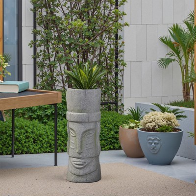 Wooakway 24" H Polynesian Style Novelty Statue Planter Outdoor Indoor Urn Planter Decor Garden Pot Antique Green