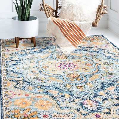 Navy Synthetic 5' x 7' Reversible Washable Area Rug