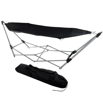 Hastings Home Portable Folding Hammock with Stand – 94" x 31", Black