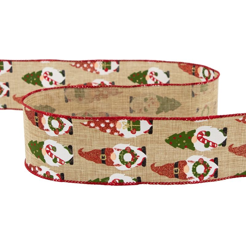 Northlight Gnome Burlap Style Wired Craft Christmas Ribbon 2.5" x 10 Yards, 5 of 6