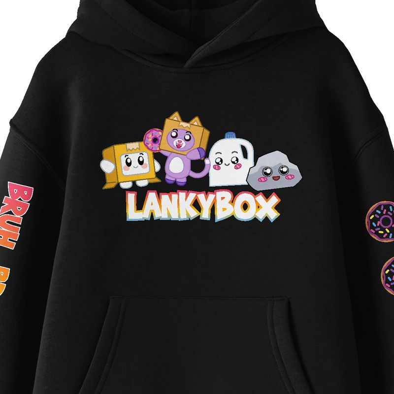 Lanky Box Cute Characters Long Sleeve Black Youth Hooded Sweatshirt, 2 of 5