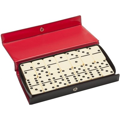 WE Games DOUBLE 6 Dominoes Ivory color tiles with black dots in black vinyl case