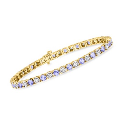 Ross-Simons 4.50 ct. t.w. Tanzanite and 1.00 ct. t.w. Diamond Tennis Bracelet in 18kt Gold Over Sterling