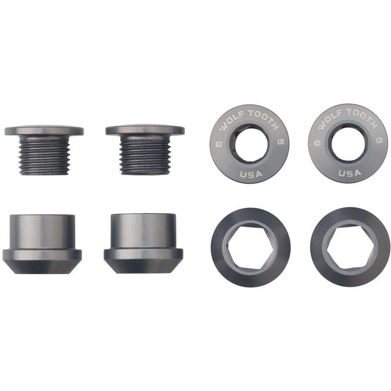 Wolf Tooth 1x Chainring Bolt Set - 6mm, Dual Hex Fittings, Set/4, Gun Metal, 1 of 2
