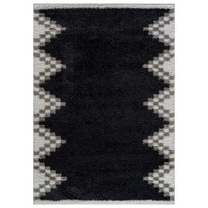 World Rug Gallery Geometric Shag Rug – Soft & Stylish – Anthracite Dark Gray – Medium Pile, Easy to Clean - 1 of 4