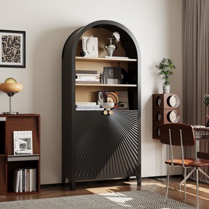 Arched Accent Storage Cabinet with Doors and Shelves, Modern Display Bookshelf with Hidden Storage for Living Room or Office - Panipeachy - 1 of 4