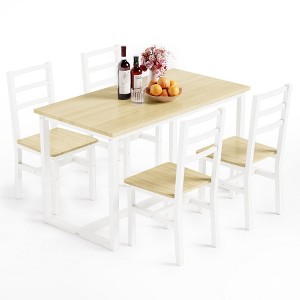 Hooseng Dining Table Set for 4, 5-Piece Kitchen Table Chairs Set, Rectangle Dining Room Table Set with Backrest  and Wooden Table Top for Small Spaces - 1 of 4