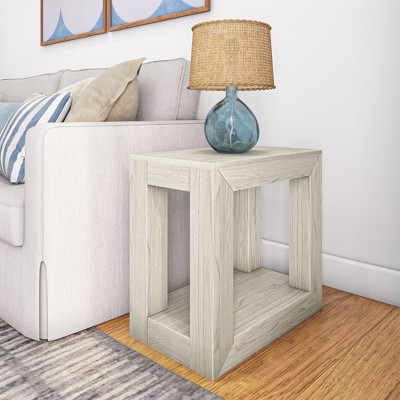 Plank+Beam Modern Rectangular Side Table with Shelf, 25", Solid Wood Narrow End Table for Living Room with Storage