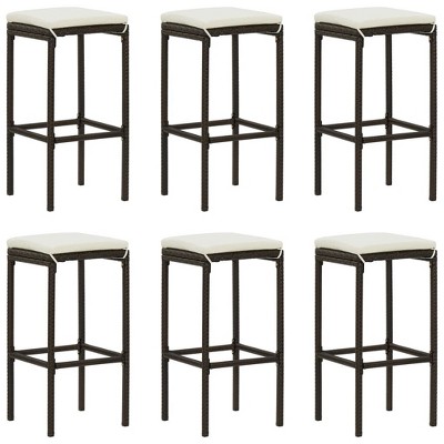 vidaXL Bar Stool Set of 6 Brown PE rattan Standard Footrest