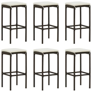 vidaXL Bar Stool Set of 6 Brown PE rattan Standard Footrest - 1 of 2