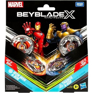 Beyblade X Marvel Collab Iron Man 4-80B vs. Thanos 4-60B Multipack Includes 2 Right-Spin Tops & Launchers – Great For Any Marvel Fan - 1 of 4