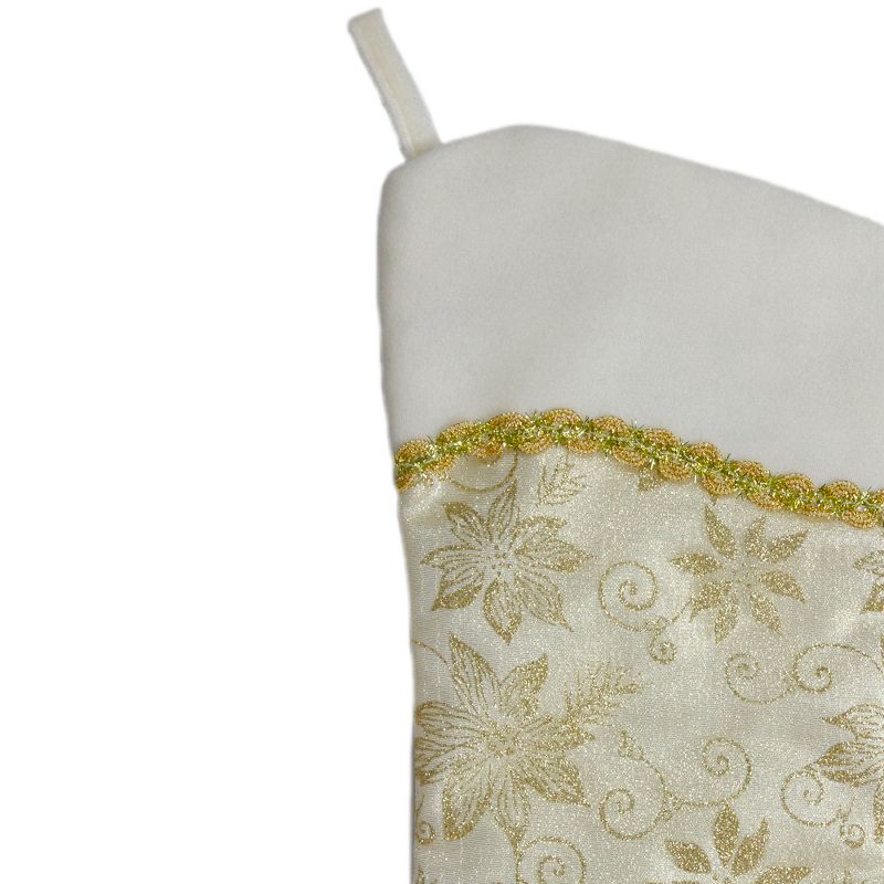 Northlight 20.5-Inch Gold and White Glitter Poinsettia Christmas Stocking With a Velvet Cuff, 2 of 4