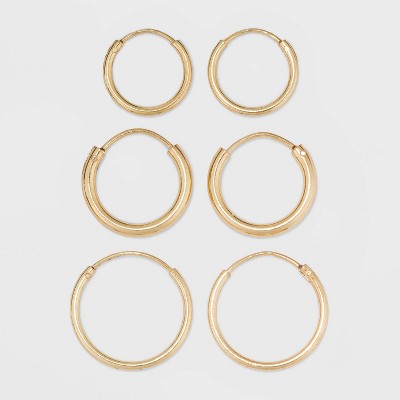 Gold Over Sterling Silver Endless Hoop Fine Jewelry Earring Set 3pc - A New Day™ Gold
