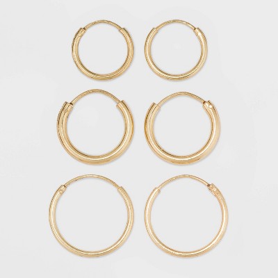 Gold Over Sterling Silver Endless Hoop Fine Jewelry Earring Set 3pc - A New Day™ Gold