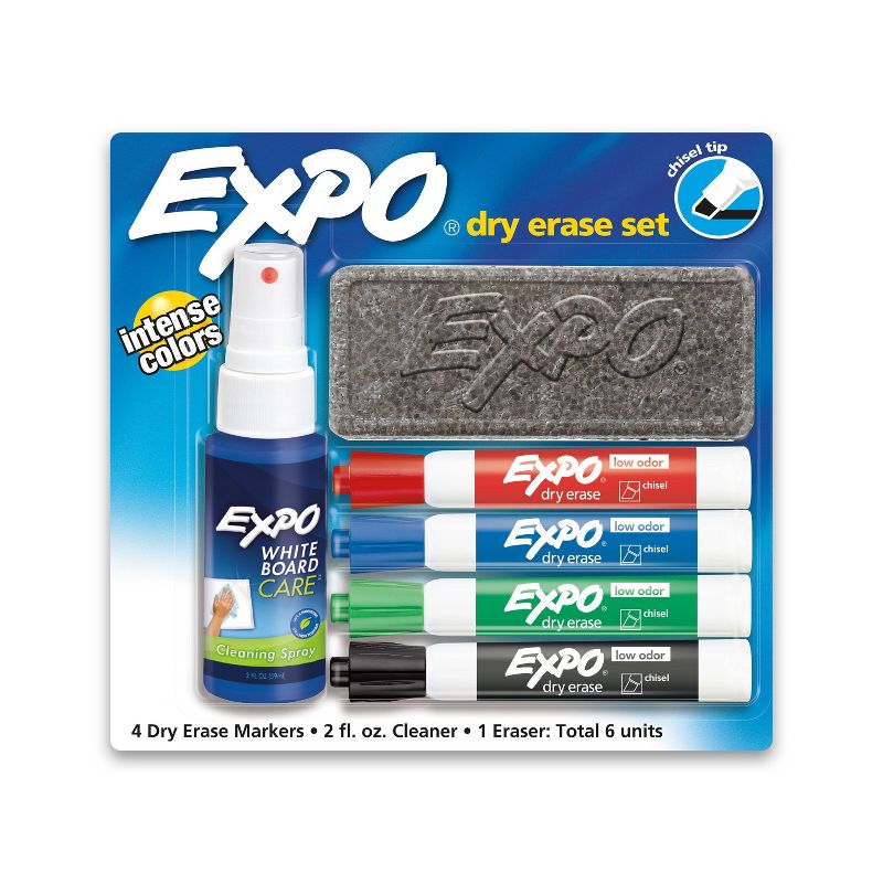 Expo 6pk Dry Erase Marker Starter Set with Eraser &#38; Cleaner Multicolored, 1 of 10