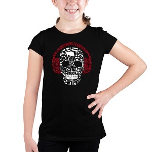 LA Pop Art Girl's Word Art T-shirt - Music Notes Skull - 1 of 4