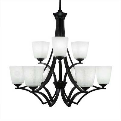 Toltec Lighting Zilo 9 - Light Chandelier in  Matte Black with 4.5" Square White Muslin Shade
