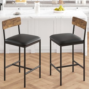Bar Stools Set of 2/4, Kitchen Bar Stools with Footrest, PU Upholstered Counter Height Barstools, Bar Chairs with Back for Kitchen Island - 1 of 4