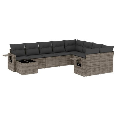 vidaXL 10 Piece Patio Sofa Set with Cushions - Gray Poly Rattan