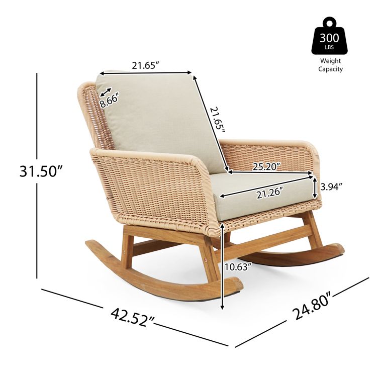 Outdoor Rocking Chair, Patio Rattan Rocker With Seat and Back Cushions ...