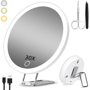 Magnifying Mirror with Light, 6" Rechargeable LED with Suction Cup & Stand, 3 Color Dimmable Modes for Travel Makeup and Skincare - 1 of 4