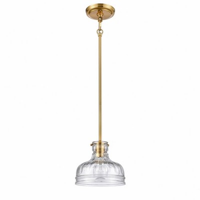 Satin Brass Mini Pendant with Clear Glass Shade - 8" Incandescent