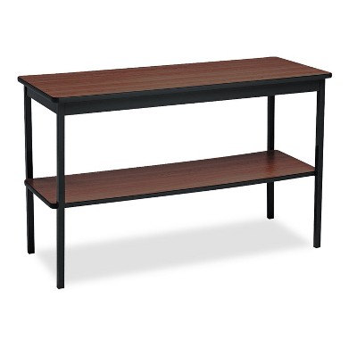 Barricks Utility Table with Bottom Shelf Rectangular 48w x 18d x 30h Walnut/Black UTS1848WA