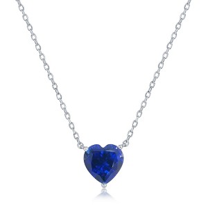 Bella Silver Sterling Silver 8MM Sapphire "September" Heart Perciosa Crystal Necklace - Blue - 16+2 Inch - 1 of 2