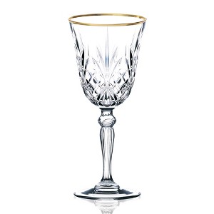 Lorren Home Trends Siena Collection Set of 4 Crystal White Wine Glass with gold band design - 1 of 4