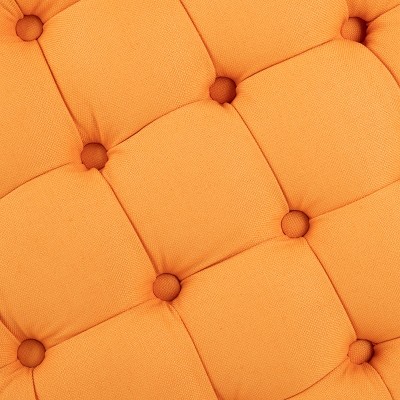 Tangerine Round Tufted Storage Ottoman with Oak Legs