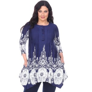 Women's Plus Size 3/4 Sleeve Printed Dulce Tunic Top - White Mark - 1 of 3