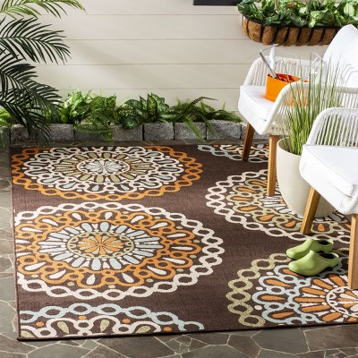 Chocolate and Terracotta Floral Reversible Rectangular Rug