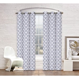 Kate Aurora Set of 2 Modern Elements Quatrefoil Lattice Poly Cotton Grommet Top Curtain Panels - 1 of 1