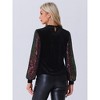 Allegra K Women's Sparkly Sequin Puff Long Sleeve Velvet Patchwork Party Top - 3 of 4