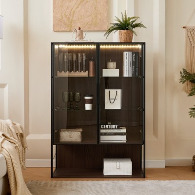 VYNXARIA 51.2" Tall Modern Minimalist Display Cabinet with Tempered Glass Door and Metal Frame
