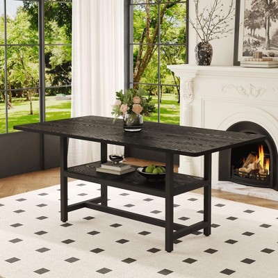 YOOCOZZ  71 × 35.4" Dining Table, 4 Black Textured MDF Tabletop, Lower Storage Platform