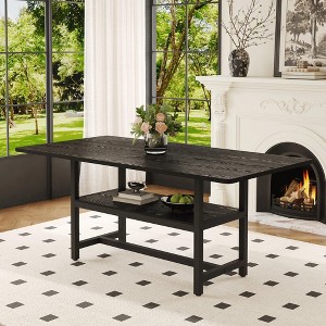 YOOCOZZ  71 × 35.4" Dining Table, 4 Black Textured MDF Tabletop, Lower Storage Platform - 1 of 4